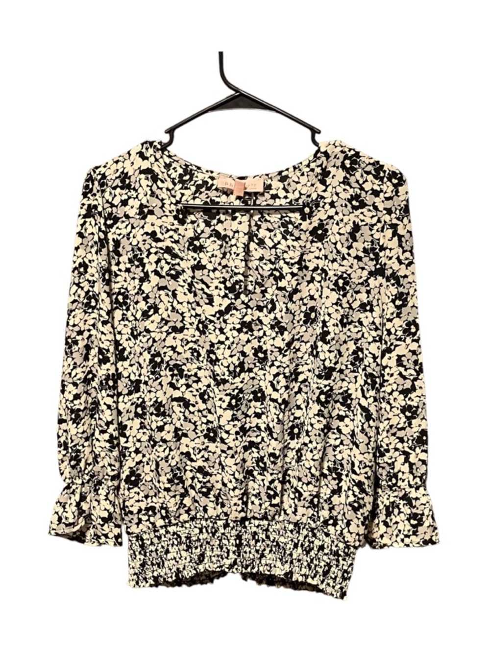 Philosophy Women’s Large Monochrome Floral Smock Waist Blouse Boho Cottagecore - Picture 2 of 7